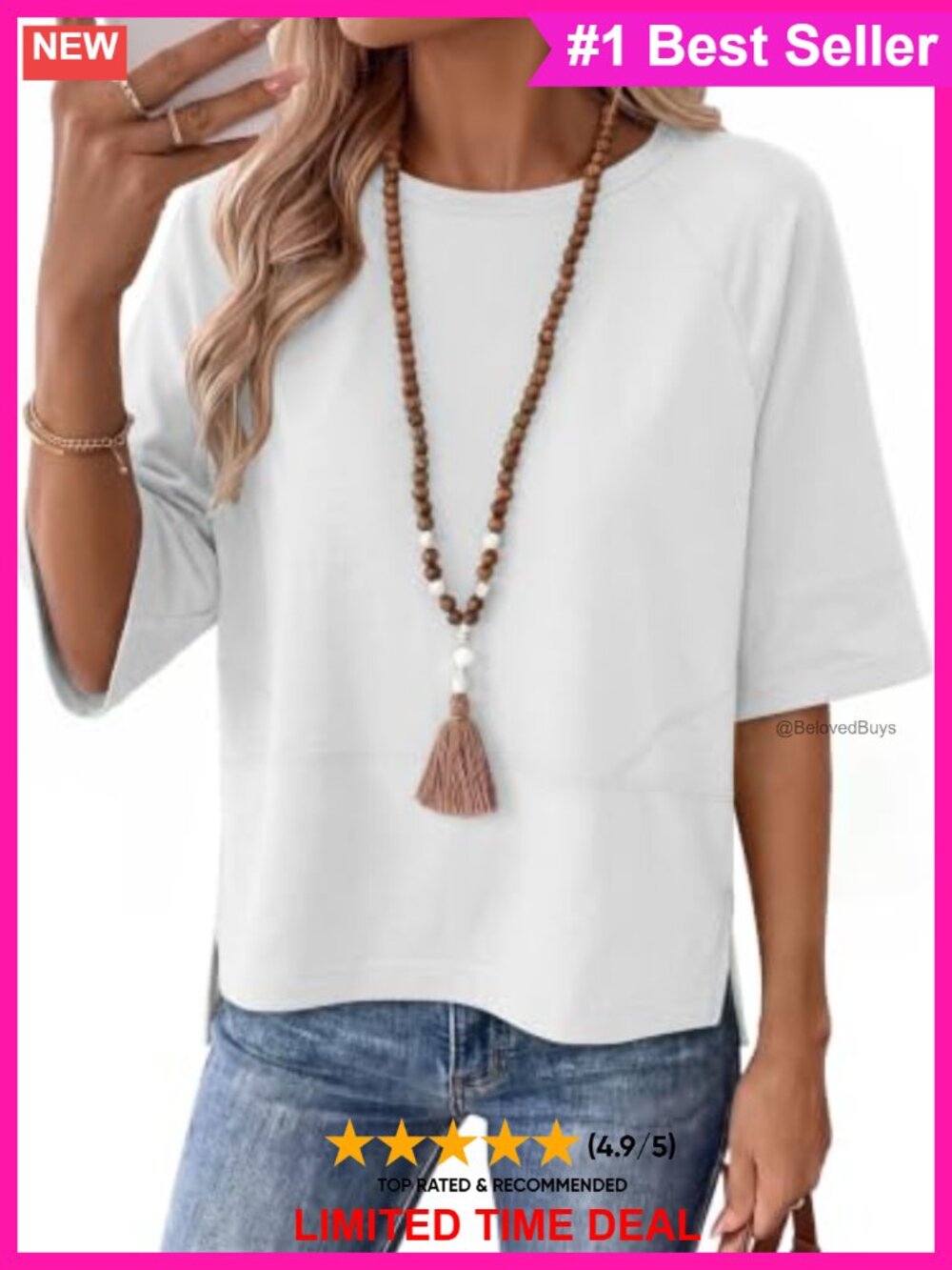 Women's Batwing Half Sleeve Loose Fit Casual Summer Tunic Top